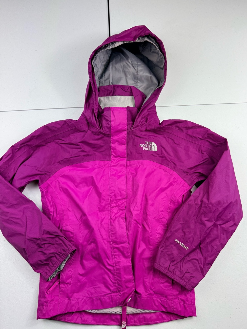 The North Face Girls' Two-Tone Magenta Pink Hooded Rain Jacket